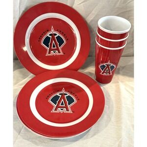 MLB Baseball LA Angels of Anaheim Angels 4  Dinner Plates 10" Diameter & 3 Cups
